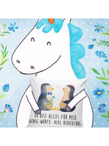 Mr. & Mrs. Panda Kissen Pinguin Pärchen mit Spruch in Weiß