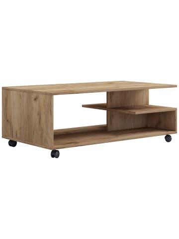 VCM Holz Sofatisch Couchtisch Rollen rollbar Stango XL in Honig-Eiche