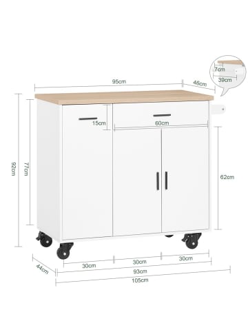 SoBuy Kücheninsel in Reinweiß - (W) 46 x (H) 92 x (L) 95 cm
