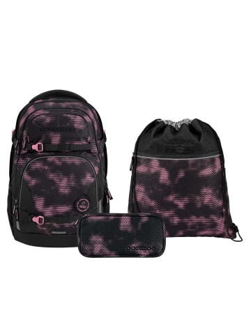 Coocazoo Schulrucksack-Set PORTER Pink Illusion in 3-teilig Schwarz/Rosa
