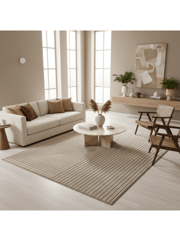 KADIMA DESIGN Kurzflorteppich Skandi 3D-Bögen Waschbar Wohnzimmer in Beige