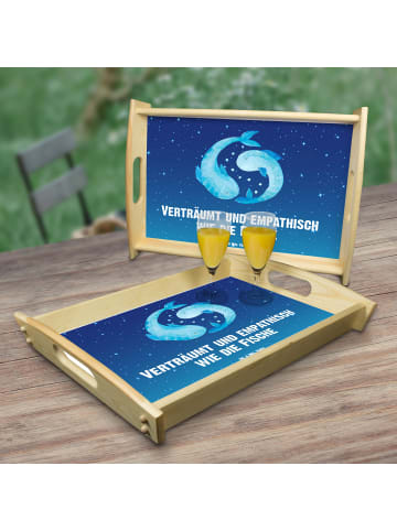 Mr. & Mrs. Panda Holztablett Sternzeichen Fische mit Spruch in Sternenhimmel Blau