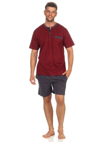 NORMANN Shorty Pyjama Schlafanzug kurzarm Knopfleiste am Hals karo - 53114 in rot