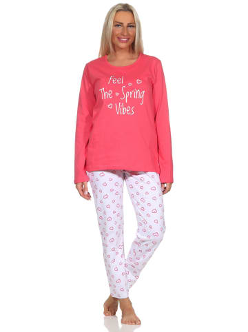 NORMANN Schlafanzug langarm Pyjama Pyjamahose Herz print in pink