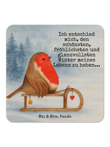 Mr. & Mrs. Panda Bierfilzl Rotkehlchen Schlitten Design mit Spruch in Weiß