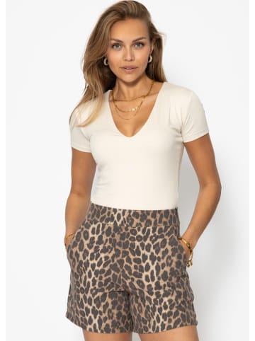 SASSYCLASSY Elegante Shorts mit Leo-Print in Braun