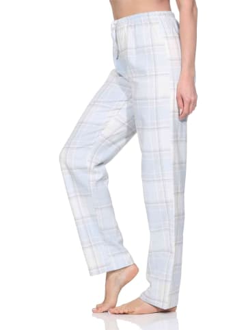 NORMANN Flanell Schlafanzughose Pyjama Kariert in hellblau