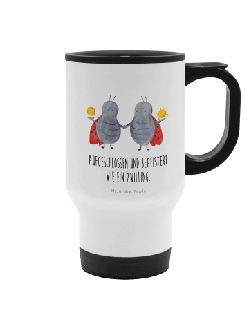 Mr. & Mrs. Panda Kaffee-Thermobecher Sternzeichen Zwilling mit S... in Weiß