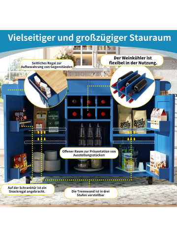 ABRIHOME Moderne Kücheninsel Küchenschrank Buffetschrank mit Stauraum, Blau