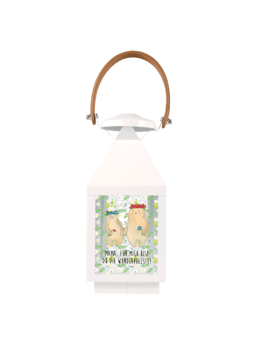 Mr. & Mrs. Panda Laterne Bären mit Blumenkranz mit Spruch in Transparent