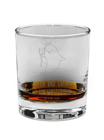 Mr. & Mrs. Panda Whiskey Glas Sternzeichen Wassermann mit Spruch in Transparent