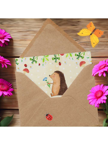 Mr. & Mrs. Panda Grußkarte Igel Blumen mit Spruch in Naturpapier