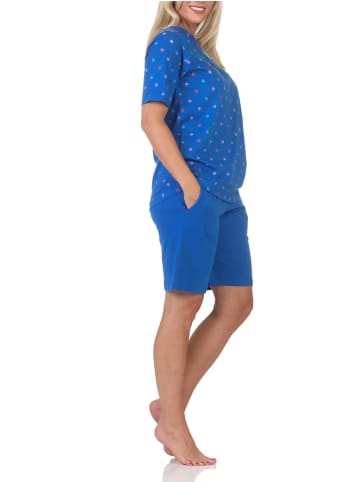 NORMANN Schlafanzug Pyjama Shorty kurzarm Tupfen Punkte Optik Übergrösse in blau