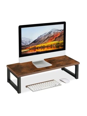 relaxdays Monitorständer in Braun/ Schwarz - (B)55 x (H)15 x (T)23 cm