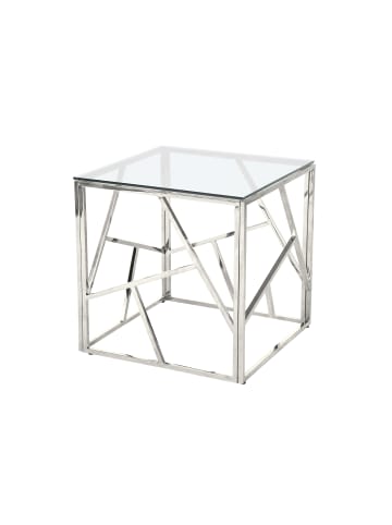 SalesFever Beistelltisch 55x55 cm Glasplatte Klar und Edelstahlgestell in Silber
