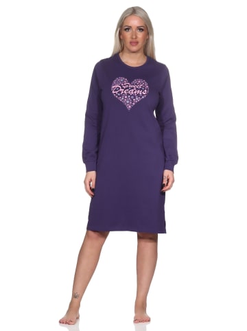 NORMANN langarm Nachthemd Bündchen Herz - 82015 in lila