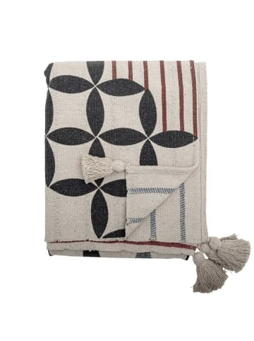 Bloomingville Decke FORMA Natur mit Blumen Motiv und Quasten 160x130 cm