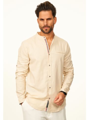 behype Langarmhemd - aus Leinen im Regular-Fit mit Stehkragen in Beige