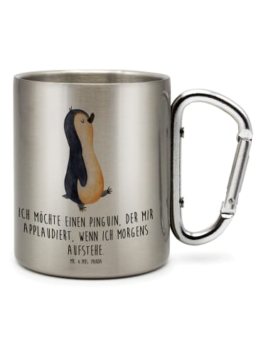 Mr. & Mrs. Panda Edelstahlbecher Pinguin marschieren mit Spruch in Silber