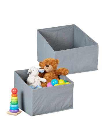 relaxdays 2 x Aufbewahrungsbox in Grau - (B)37 x (H)22-30 x (T)34 cm