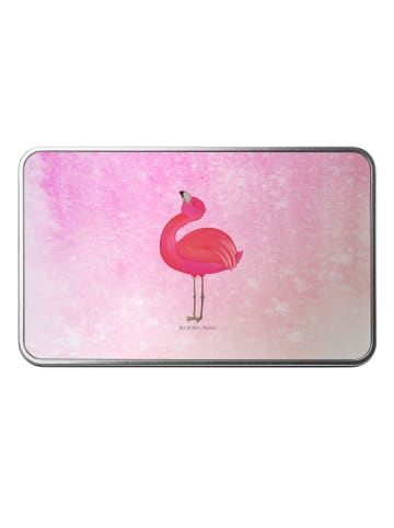 Mr. & Mrs. Panda Metalldose rechteckig Flamingo Stolz ohne Spruch in Aquarell Pink