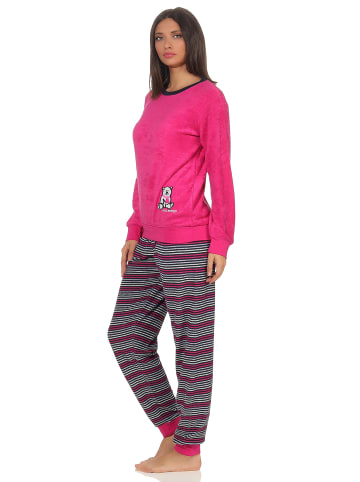 NORMANN Frottee Pyjama Schlafanzug langarm Bündchen und BärApplikation - 49988 in pink