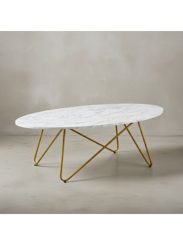 KADIMA DESIGN Marmor-Optik Couchtisch, Goldfarbenes Gestell, Oval, 120x40x60 cm