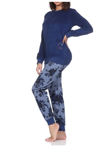 NORMANN Frottee Schlafanzug langarm Bündchen Floral in marine