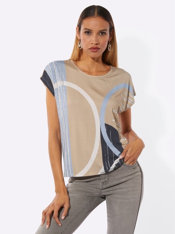 creation L Rundhalsshirt in beige-bleu-bedruckt