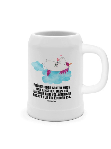 Mr. & Mrs. Panda Bierkrug Einhorn Verliebt mit Spruch in Weiß