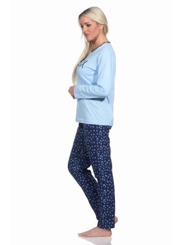 NORMANN Pyjama Schlafanzug lang Tupfen - 77394 in hellblau