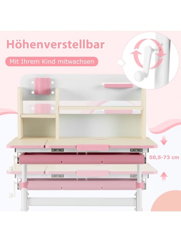 COSTWAY Kinderschreibtisch höhenverstellbar für 3-12 Jahre Kinder in Rosa