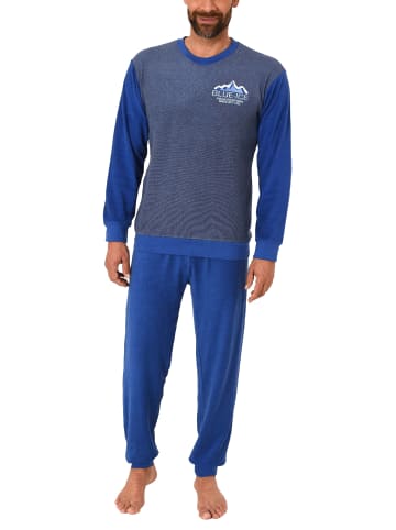 NORMANN Frottee Pyjama langarm Schlafanzug Bündchen - 49609 in marine