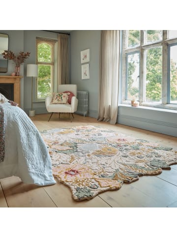 KADIMA DESIGN Wollteppich Shaped Botanisch Floral, Wohnzimmer in Hellrosa