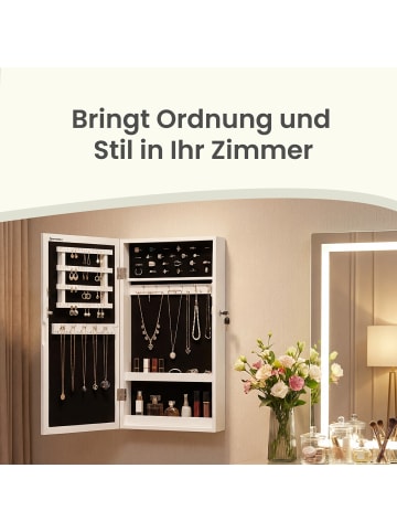 SONGMICS Schmuckschrank in Weiß-schwarzes Innenfutter - (B)37 x (H)67 x (T)10 cm