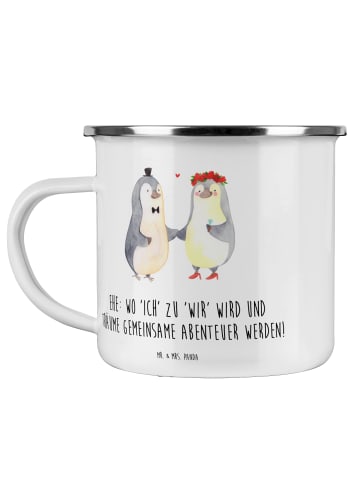 Mr. & Mrs. Panda Camping Emaille Tasse Hochzeitsfeier Abenteuer ... in Weiß