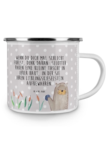 Mr. & Mrs. Panda Emaille Tasse Otter Stein mit Spruch in Grau Pastell