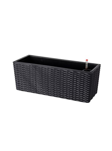 relaxdays Balkonkasten "Rattan" in Schwarz - (B)50 x (H)19 x (T)19 cm