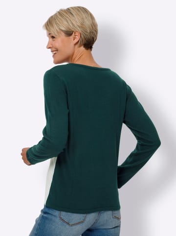 Sieh an! Langarm-Pullover in petrol-ecru-gemustert