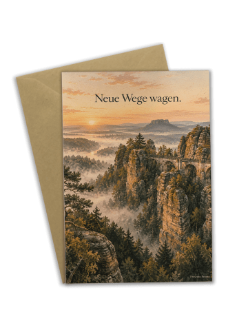Grußkarte Bastei malerisch Design mit Spruch in Weiß