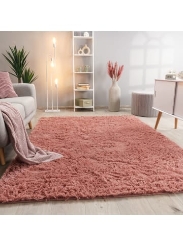 KADIMA DESIGN Hochflor Teppich Shaggy waschbar Unifarben Schlafzimmer in Fuchsia