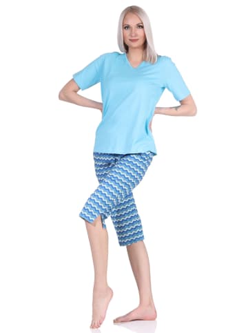 NORMANN Capri Pyjama Capri Shorts Schlafanzug EthnoStyle - 79893 in blau