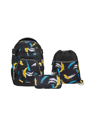 Coocazoo Schulrucksack-Set MATE Crazy Artnight 3-tlg., in Schwarz/Blau/Gelb
