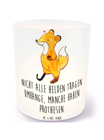 Mr. & Mrs. Panda Windlicht Fuchs Beinprothese mit Spruch in Transparent