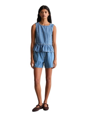 Marc O'Polo DENIM Gestreifte Jeans-Volant-Bluse relaxed in Medium Blue