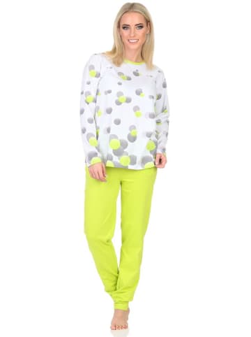 NORMANN Langarm Schlafanzug Pyjama Tupfen Punkte Look in grün