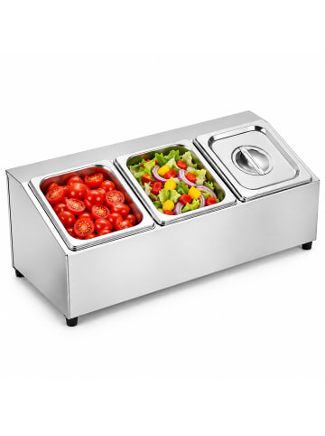 relaxdays Zutatenbehälter "3 Fächer" in Silber - (B)52 x (H)21,5 x (T)22,5 cm