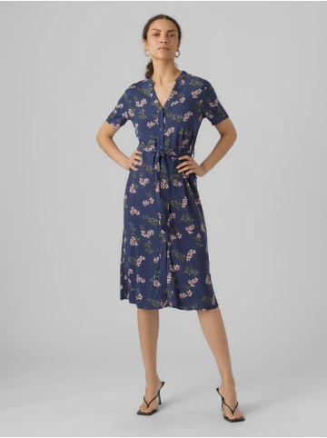 Vero Moda Midi Blusen Kleid Kurzarm Tunika Dress VMVICA in Navy