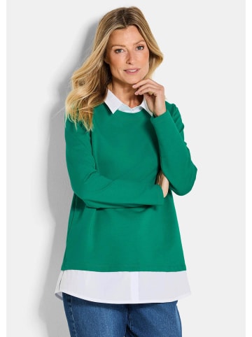 GOLDNER Sweatshirt Elegantes 2-in-1 Business-Oberteil in grün / weiß