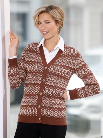 Sieh an! Strickjacke in rotbraun-champagner-gemustert